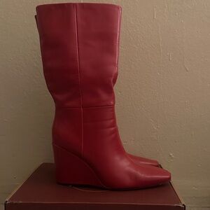 Women's Red Wedge Knee-High Boots